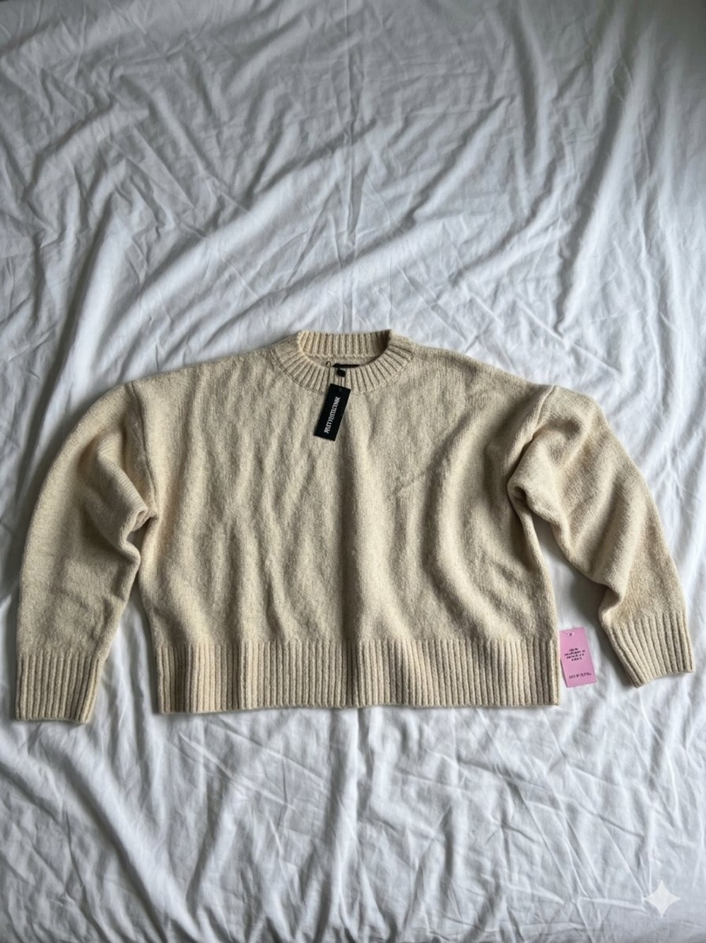 PrettyLittleThing Cream Crewneck Knit Sweater
